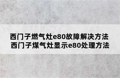 西门子燃气灶e80故障解决方法 西门子煤气灶显示e80处理方法